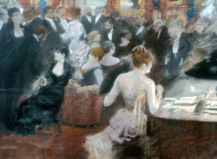 Giuseppe De Nittis, Il salotto della principessa Matilde (1883), pastello su tela, particolare. Beaufort-en-Vallée, Museo Joseph Denais